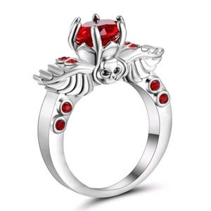 Red ruby skull wedding ring 10k gold filled